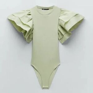 Zara Kids Ruffled Sleeve Bodysuit - Light Green